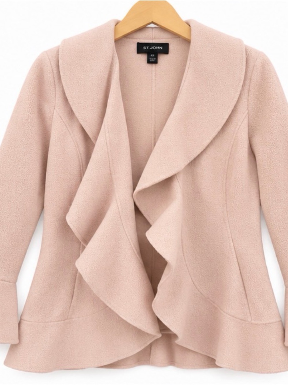 St. John Blush Pink Ruffle Jacket Waterfall Front Size M
